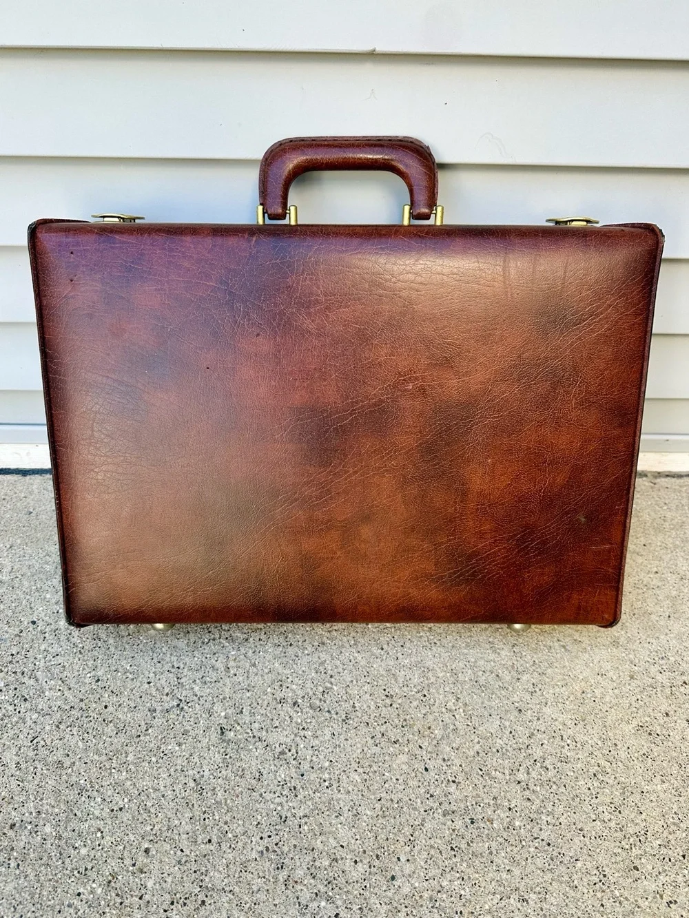 Vintage Classic Marbled Brown Leather Attaché Briefcase for Men, Hard Suitcase